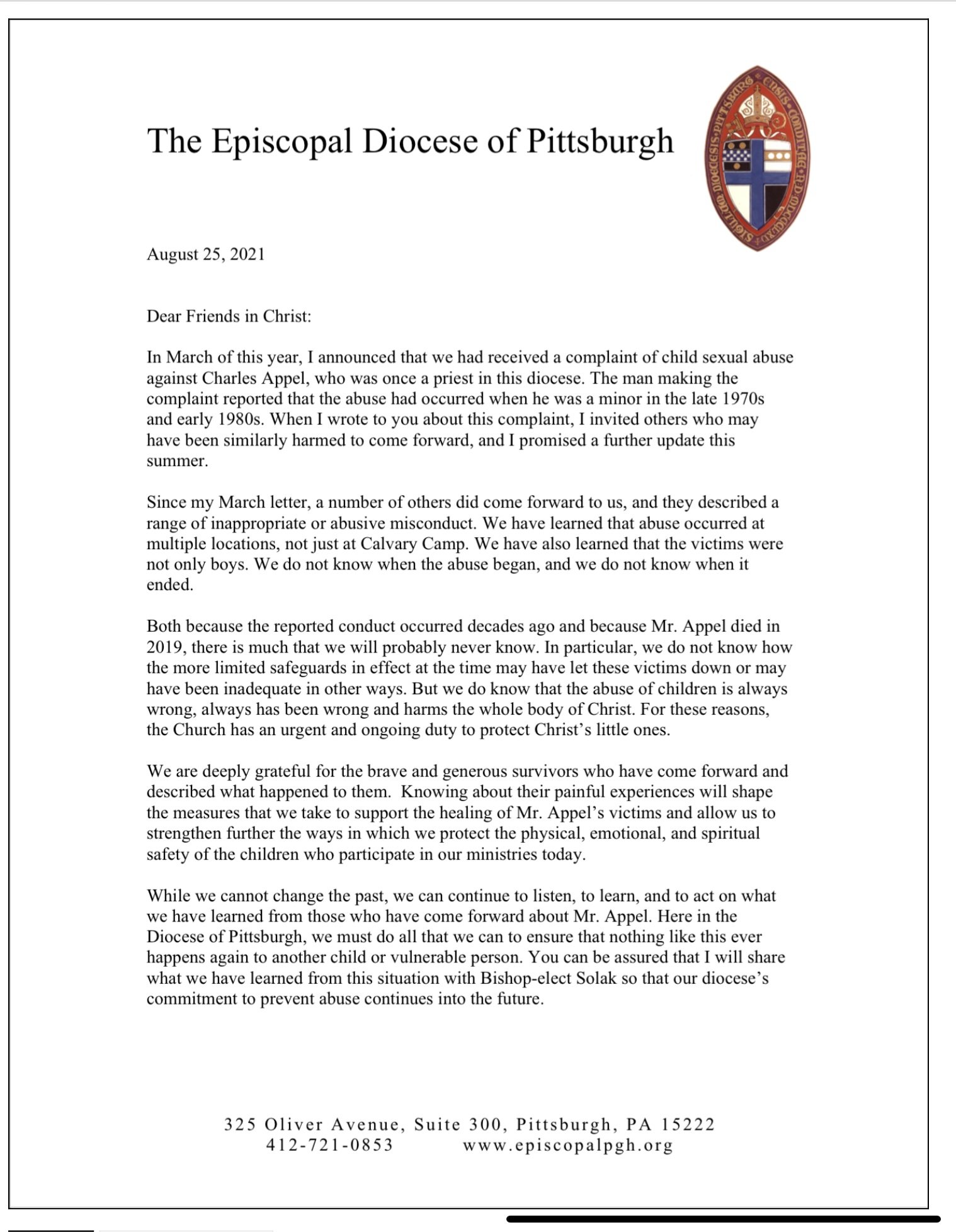 Letter from Diocese of PGH