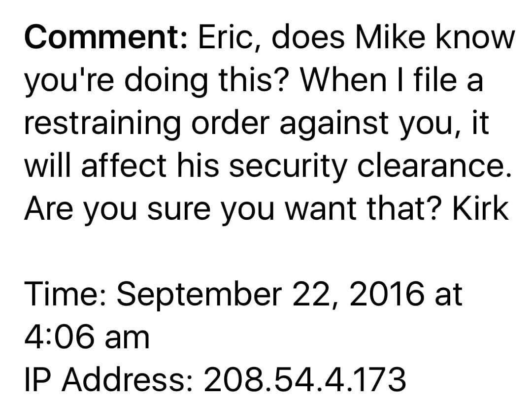 Kirk Steffensen threatens parishioner