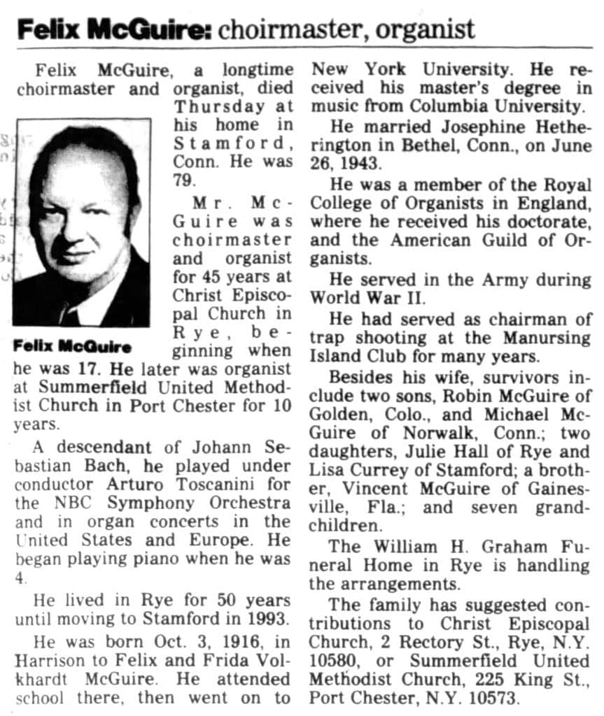 Episcopal lay organist Felix McGuire