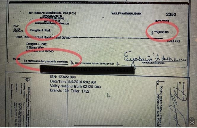 An alleged reimbursement check, just shy of the amount requiring IRS reporting