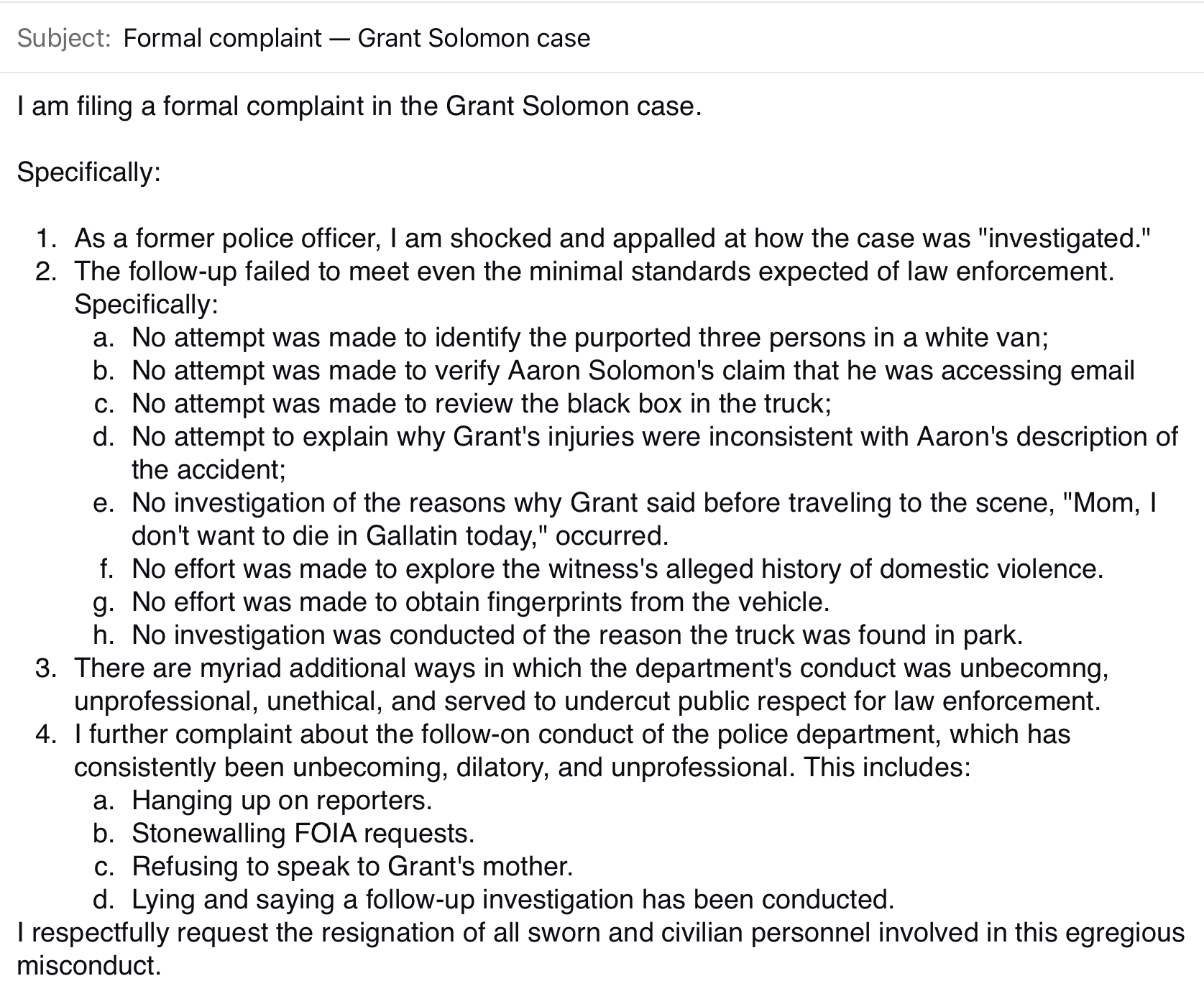 Gallatin police department internal affairs complaint