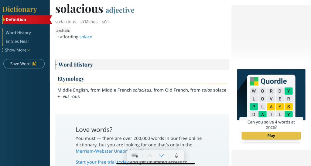 Meaning of the word solacious