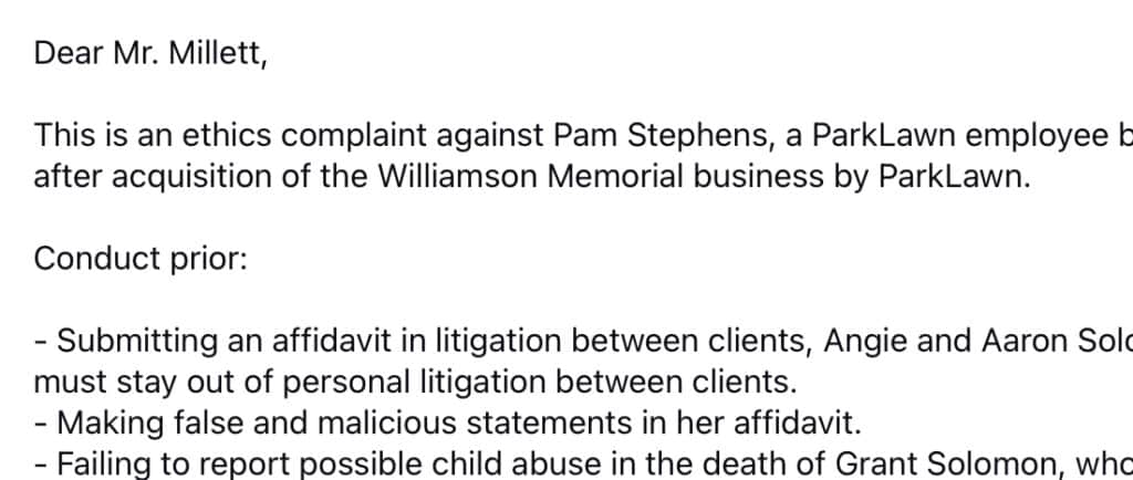 ParkLawn ethics complaint against Pam Stephens