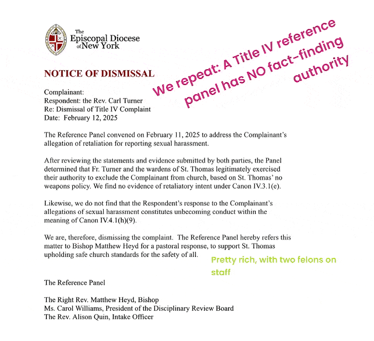 Diocese of New York says retaliation is okay