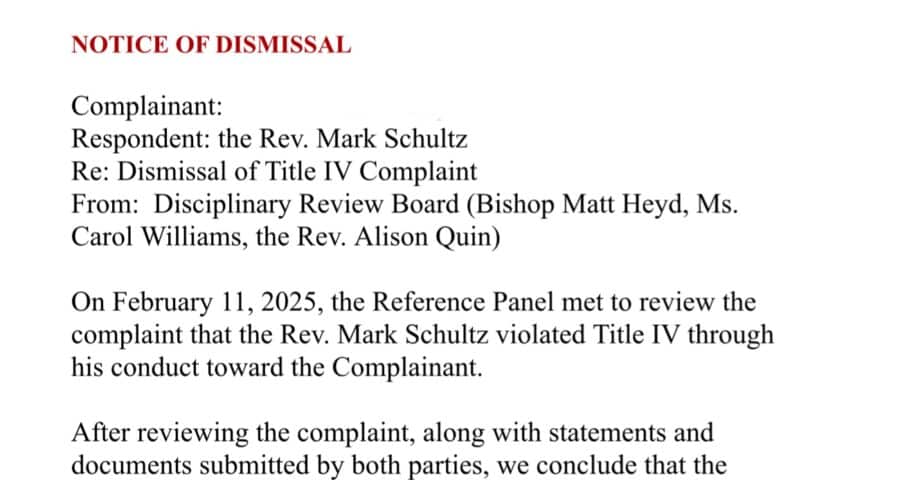 Mark Schultz Title IV pastoral— notice of dismissal