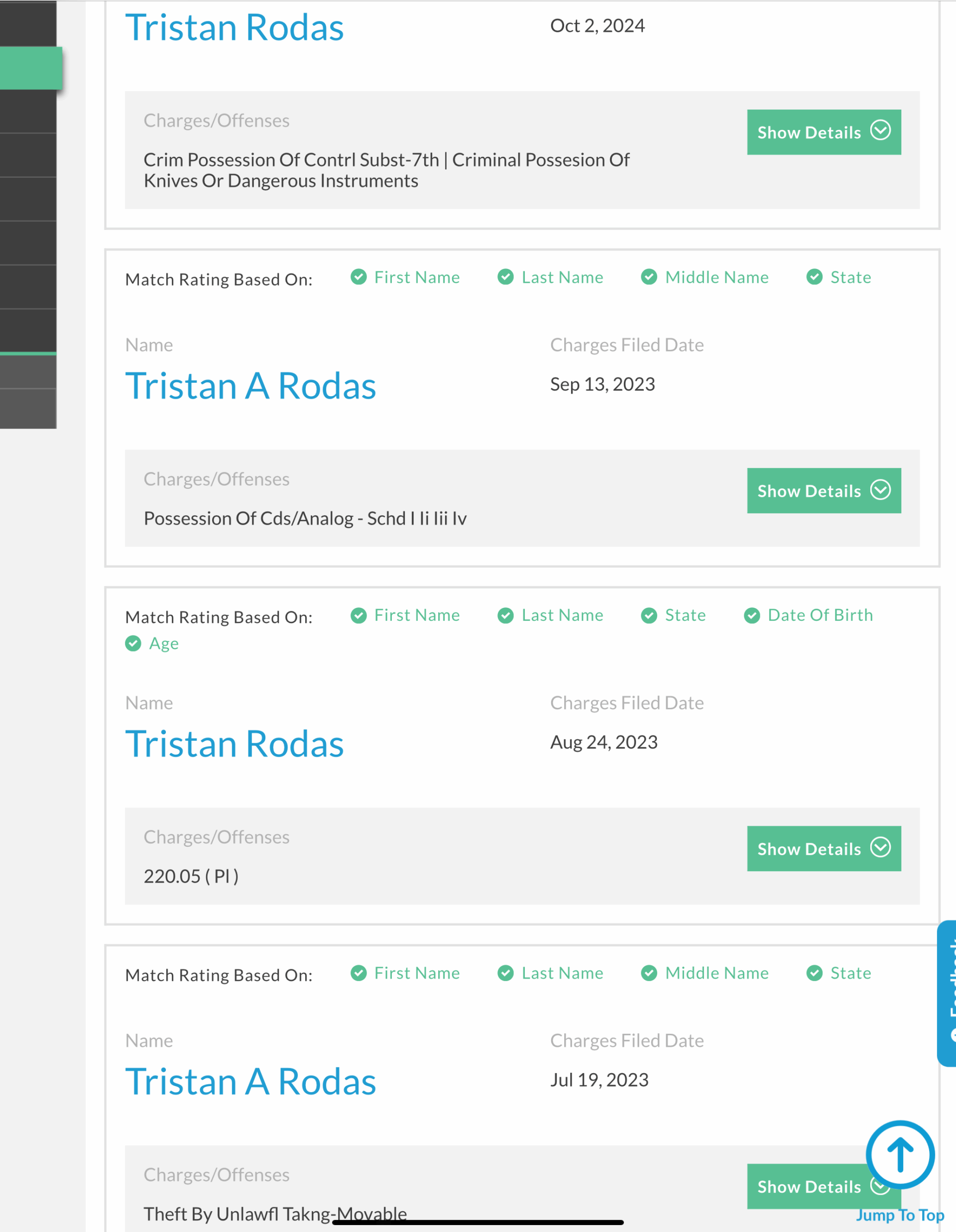 Tristan Rodas arrests and criminal convictions