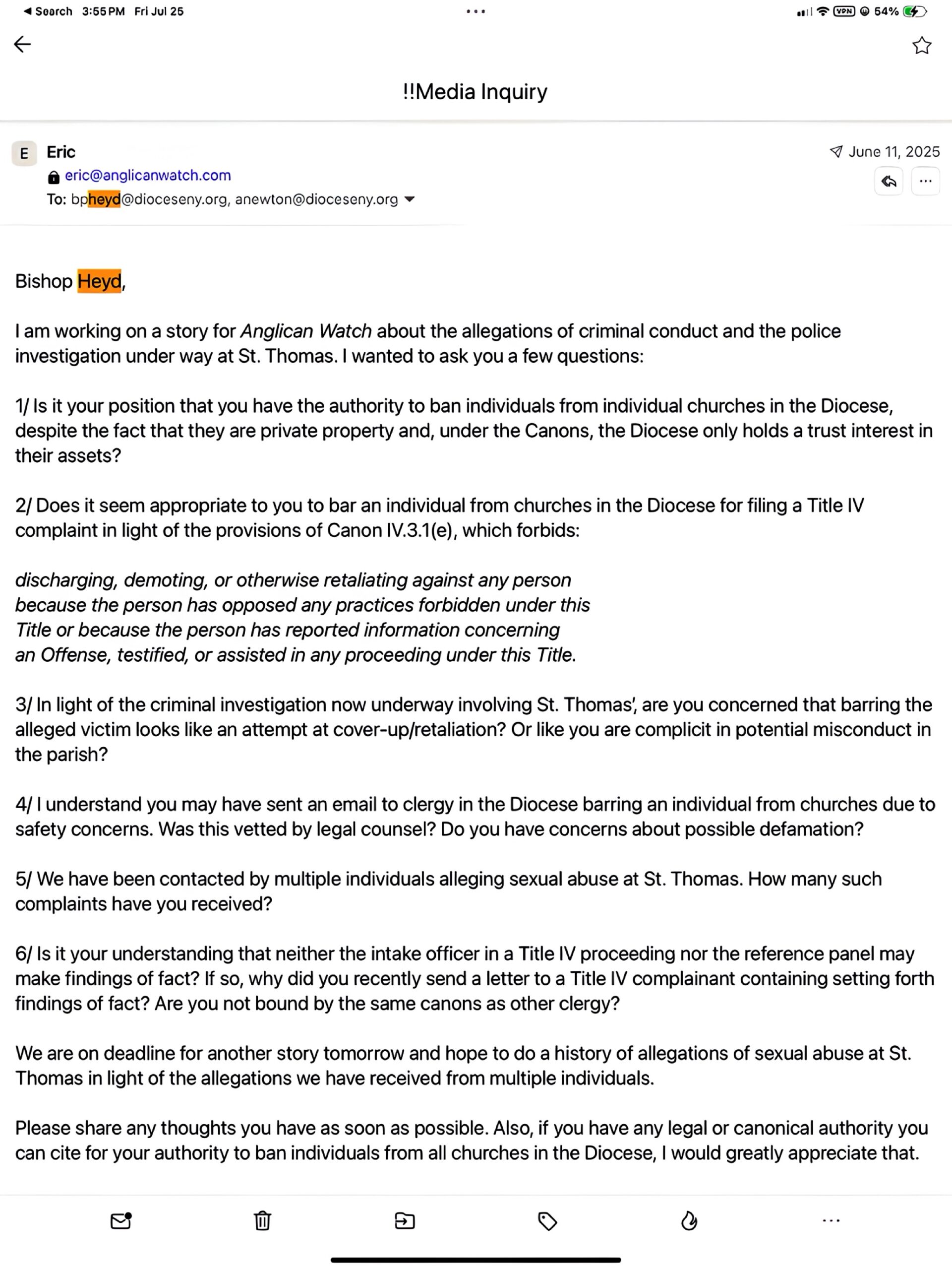 Email to DioNY