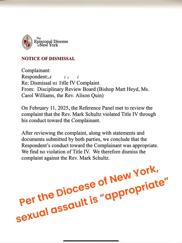 Episcopal Diocese of New York says sexual assault is “appropriate”